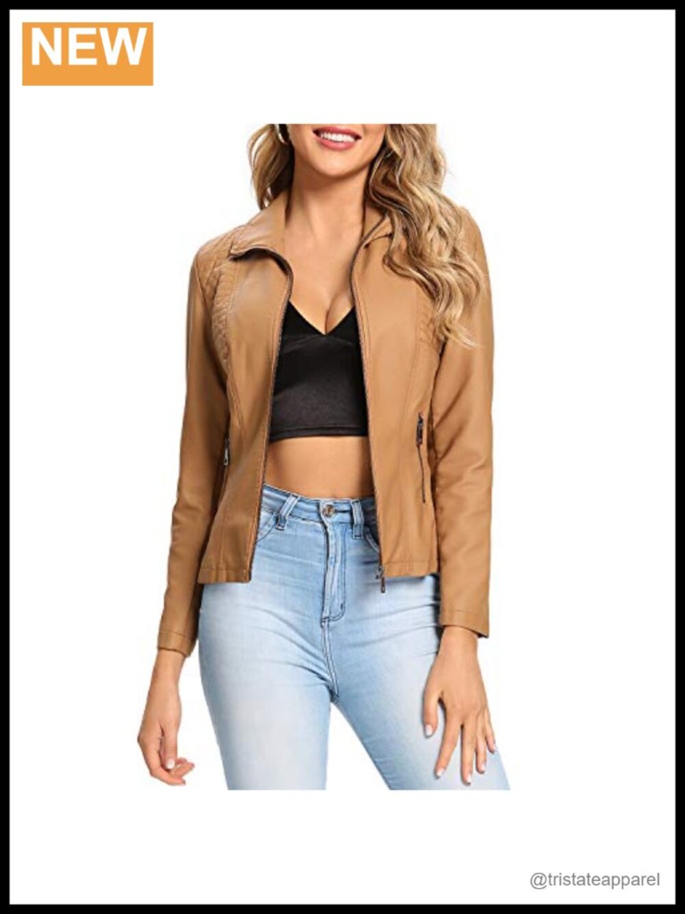 Womens Faux Leather Jacket Quilted Zip Up Suede Coat with Rib